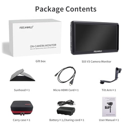 FEELWORLD S55 V3 6" DSLR Camera Field Monitor Bundle with Battery & Case