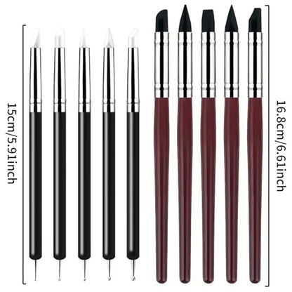 10 Pcs Silicone Clay Sculpting Tools Set, Double-Ended Dotting Tools & Silicone Brushes for Polymer Clay, Air Dry Clay, Pottery & DIY Crafting-Black - color: 10Pcs-Black