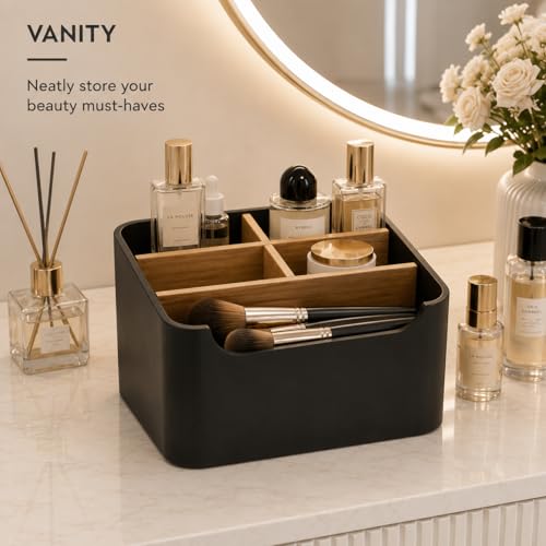 Remote Control Holder, Desk Organizer with Removable Dividers,Black - color: BLACK, size: 1 Pack