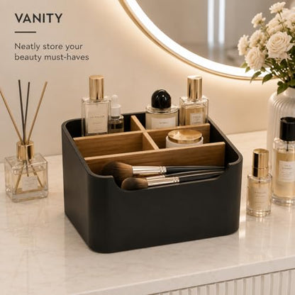Remote Control Holder, Desk Organizer with Removable Dividers,Black - color: BLACK, size: 1 Pack
