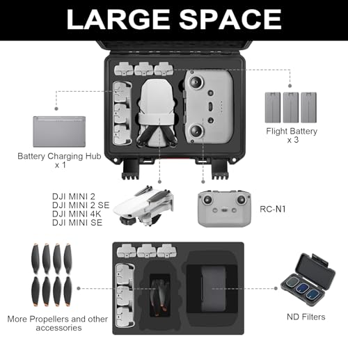 Hard Case for DJI Mini 4K Drone: Waterproof Travel Box for DJI Mini 2/SE - color: Black