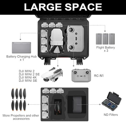 Hard Case for DJI Mini 4K Drone: Waterproof Travel Box for DJI Mini 2/SE - color: Black