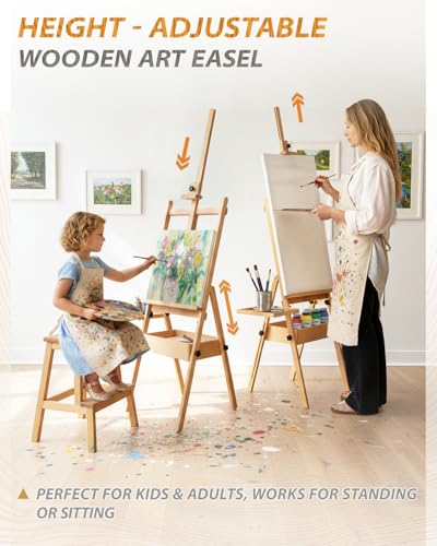 Painting Art Easel with Storage, 57"-72" Height Adjustable Easel Stand - color: Natural Wood