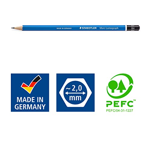 Staedtler Mars Lumograph 8H Graphite Art Drawing Pencil, Hard, Break-Resistant Bonded Lead, 12 Pack, 100-8H - style: 8H