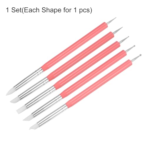 HARFINGTON 5 Pcs Silicone Clay Sculpting Tool Double-Ended Rubber Tip Pink - color: Pink