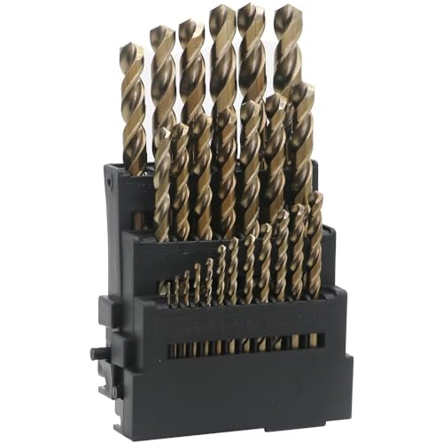 LingGan M35 Cobalt Drill Bit Set, 1-13mm, 25-Piece Assortment for Hard Metals, Stainless Steel, Cast Iron, Copper, Aluminum Exceptional Heat Resistance 5% Cobalt M35 HSS-CO Industrial Straight Shank - size: 1-13 mm (25 Count)