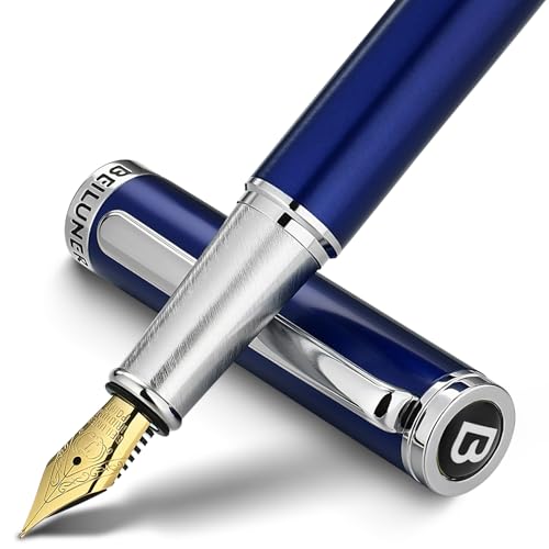 BEILUNER Luxury Fountain Pen Set,Solid 24K Gilded(Fine)-Charming Blue - color: Blue, style: Fine Nib