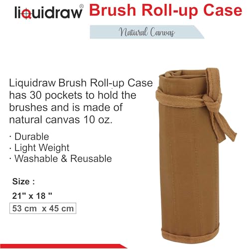 Liquidraw 30 Pocket Roll-Up Canvas Paint Brush Holder, 21 x 18in (Brown) - color: Brown