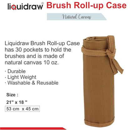 Liquidraw 30 Pocket Roll-Up Canvas Paint Brush Holder, 21 x 18in (Brown) - color: Brown