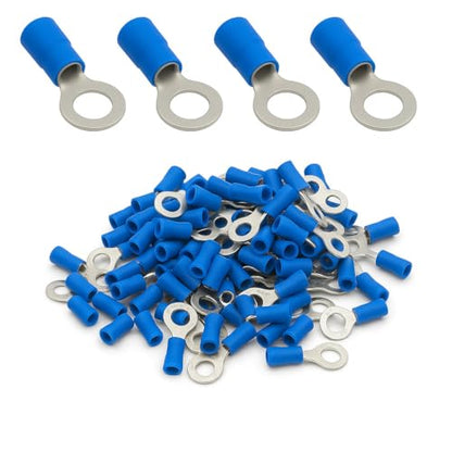 ANGSTROM 1/4" Bolt Ring Terminals, Insulated Electrical Crimp Connectors 100pcs (16-14ga Blue) - color: 16-14ga Blue, size: 1/4" Stud