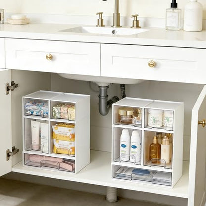 Vtopmart Stackable Storage Drawers Set of 5, Baby Bottle Organizer, White - style: White-2 Small+2 High+1 Wide