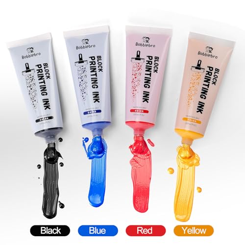 Bobblebro Linocut Kit for Printmaking, Stamp Making Kit with 4 Color Ink - color: 4 colors