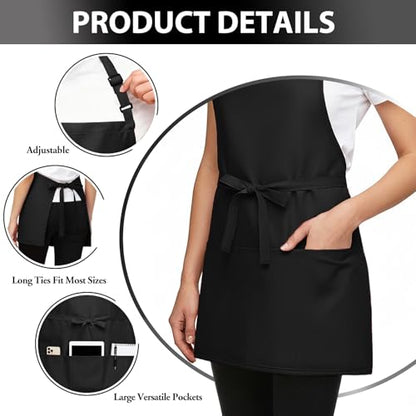 BOHARERS Kitchen Cooking Apron Unisex Adjustable chef apron with 3 pockets, 1 Pack Black - color: 01 Pack Black