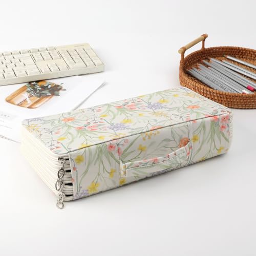 300 Slots Canvas Pencil Case 4-Layer Zipped Holder w/Handle - color: White, size: 300