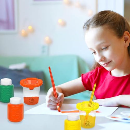 Paint Cups with Lids for Kids 6 No Spill Paint Containers & Paintbrushes - size: 6 Pack