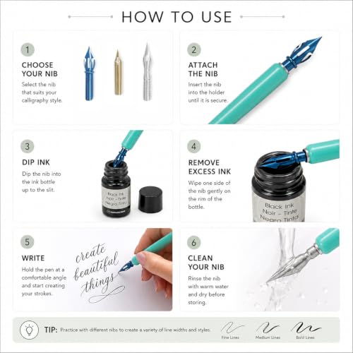 MANUSCRIPT Modern Calligraphy Dip Pen Set, 3 Nibs, Turquoise Holder
