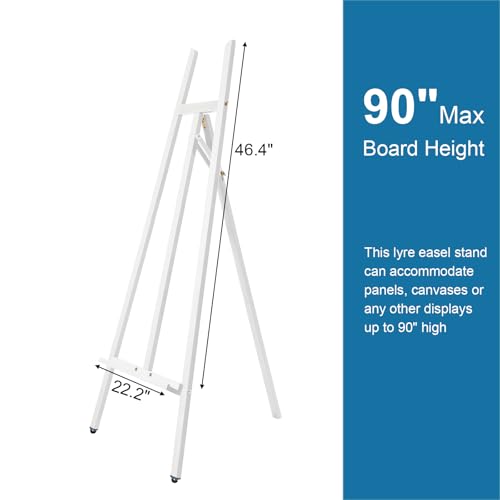 A-Frame Wooden Display Easel, Lyre Beechwood Studio Easel Stand, White - color: White
