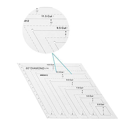 5Pcs Creative Grids Quilting Templates Set, Drafting Triangles 45 60 Degree Rhombus Longarm Square Sewing Rulers Free Motion Fabric Ruler Racks Patchwork Tool Handmade Drawing Supplies