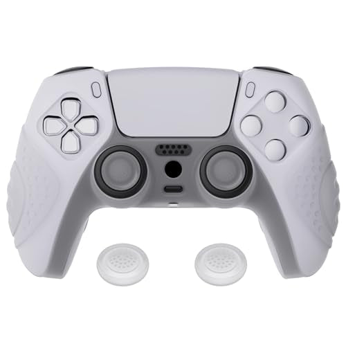 eXtremeRate PlayVital Guardian Edition Clear White Ergonomic Soft Anti-Slip Controller Silicone Case Cover for ps5, Rubber Protector Skins with Clear White Joystick Caps for ps5 Controller - color: Clear White