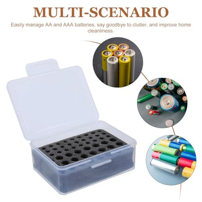 SOIMISS Battery Organizer Box for Aa AAA Batteries Transparent Dustproof Battery Storage Container with Sponge Inserts Multi-Compartment Holder Case for Remote Controls Flashlights Home Office Travel