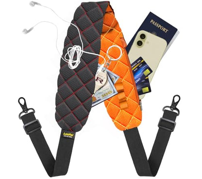 Anti-Theft Shoulder Bag Strap with RFID-Blocking Pockets - 170 Lbs - color: Orange