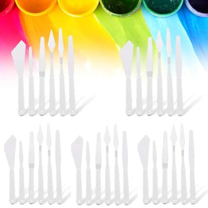 AUEAR, 5 Sets 30 Pack Plastic Spatula Palette Knives, 6 Styles for Oil Painting