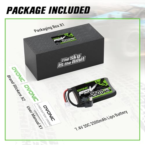 OVONIC 7.4V 20C 2500mAh 2S Lipo Battery with Fatshark Plug