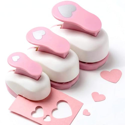 LOVEINUSA 3PCS Pink Heart Shape Hole Punch Set, High Precision Design - style: Heart