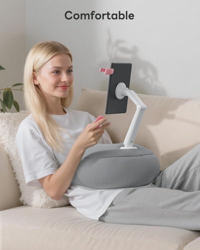 SAIJI Magnetic Tablet Pillow Stand for Bed with Ergonomic Soft Pillow(Gray) - color: Light Gray