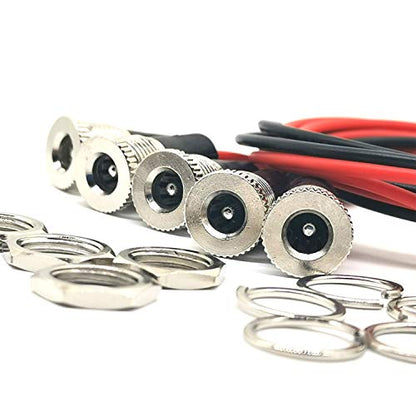 5Pack 5.5 x 2.1 MM 10A DC-099 Power Jack Cord Socket Threaded Female Mount Connector Adapter with Waterproof Cover Cap 11.8 inch