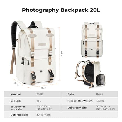 K&F CONCEPT Camera Backpack, 20L Camera Bags for Photographers - color: 08-beige