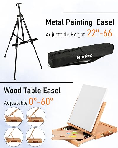 Nicpro 158PCS Deluxe Art Painting Kit for Artist with Easel, Paints & Brush