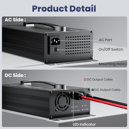 Timeusb 12V 40A LiFePO4 Battery Charger, 14.6V Lithium Battery Fast Charger
