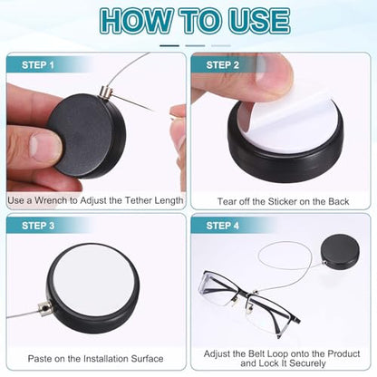 PATIKIL Retractable Remote Control Cable Tether (3.3ft / 1M, Black)(5 Set) Round Remote Control Security Lanyard Lock Adjustable Locking Leash with Rope Locks, Suit for - TVs/Tablets - color: Black, size: 3.3ft