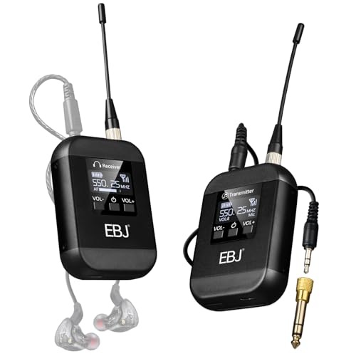 EBJ Wireless in Ear Monitor System, UHF in-Ear Monitoring with Transmitter Receiver Clip On,20 Adjustable Channel One to Many, Auto-Pairing,Wireless IEM for Band Rehearsal,Studio,Small Gigs (SQ-01)