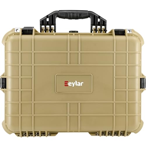 Eylar 20" Large Hard Case Equipped With Ragar Reconfigurable & Reusable XP Crosslinked Foam, Waterproof, Shockproof For Gear, Drones And Cameras (2 Red/Black Ragar Layers) (Tan) - color: Tan
