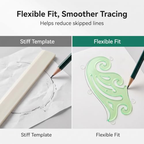 TecUnite 6 Pcs French Curve Rulers Set, Clear Green Plastic Templates