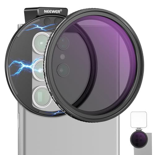NEEWER 67mm Clip On Variable ND2-ND32 Phone Lens Filter Kit, Phone Clip with Magnetic Adapter Ring/Cold Shoe/Locking Knob, HD Magnetic ND Filter for iPhone 15 Pro Max 14 13 Galaxy S22 S23 S24 Ultra - style: ND2-ND32 w/Magnetic Adapter Ring