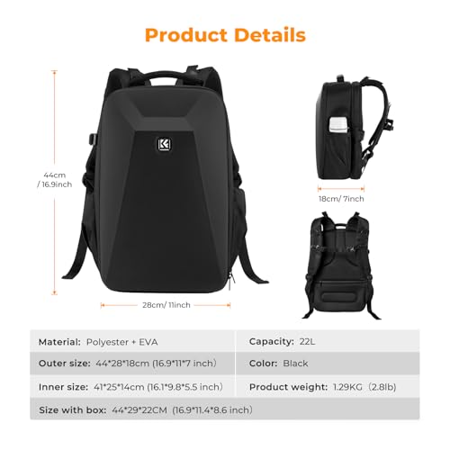 K&F CONCEPT Camera Backpack,Hardshell Photography DSLR Camera Bag - color: Black