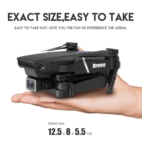 E88 Pro Drone with 4K Camera, WiFi FPV 1080P HD Dual Foldable RC Quadcopter Altitude Hold, Headless Mode, Visual Positioning, Auto Return Mobile App Control, Black, 7.83 x 7.17 x 2.87 inches, 02 batteries included