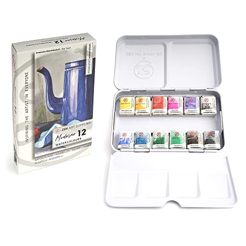 Professional Watercolor Paint Set, MODERNO 12 Half Pans in Metal Tin - color: 06. Moderno 12 Colors (Virtuoso)