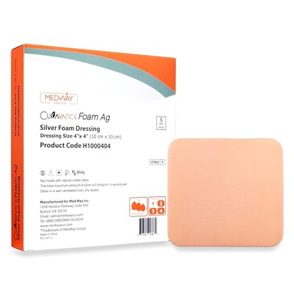 MedVance Silver Foam Sterile Highly Absorbent Dressing, 4"x4", Box of 5 - size: 4"x4" Silver 5 Pack