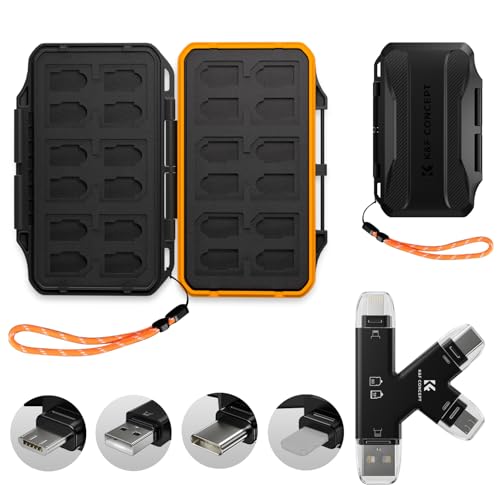 K&F CONCEPT 36 Slots Memory Card Case with 4-in-1 Card Reader - size: For 24 Micro SD(TF)+12 SD+Card Reader