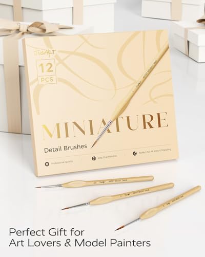 JUSART Miniature Paint Brushes 12 PCS, Fine Tip Model Paint Brushes, Wood - color: Wood