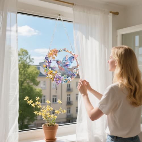 AIBOERL Diamond Art Kits for Adults,Hummingbird Acrylic Hanging Suncatcher - color: DP04439