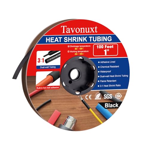 1" 100ft 3:1 Heat Shrink Tubing with Adhesive Lining - Marine Grade, Ideal for Home, Automotive, and Industrial Use - Black - size: 1 Inch, style: 100ft - Black