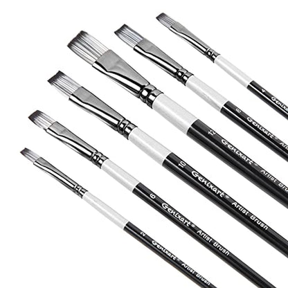 Genixart Flat Paint Brush Set – Art Paintbrushes Acrylic Oil Watercolor - size: Flat - 6 Pcs