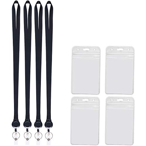 4Pack Black Lanyards with Retractable Reel and Vertical ID Badge Holder - color: Black - 4 Pack