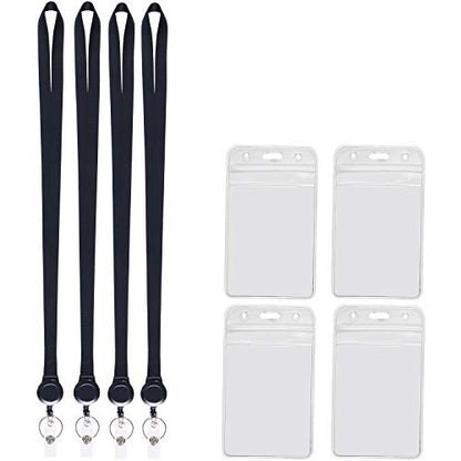4Pack Black Lanyards with Retractable Reel and Vertical ID Badge Holder - color: Black - 4 Pack