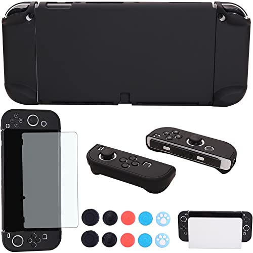 COMCOOL Dockable Case for Nintendo Switch OLED - [9 FT Military Grade Drop Protection] [with Tempered Glass Screen Protector and Thumb Grips] Cute Protective Cover for Nintendo Switch OLED - Black - color: Black